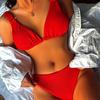 Women's Swimsuit Red Back Tie Sexy Thong Bikini Set Beachwear Bathing Suits
