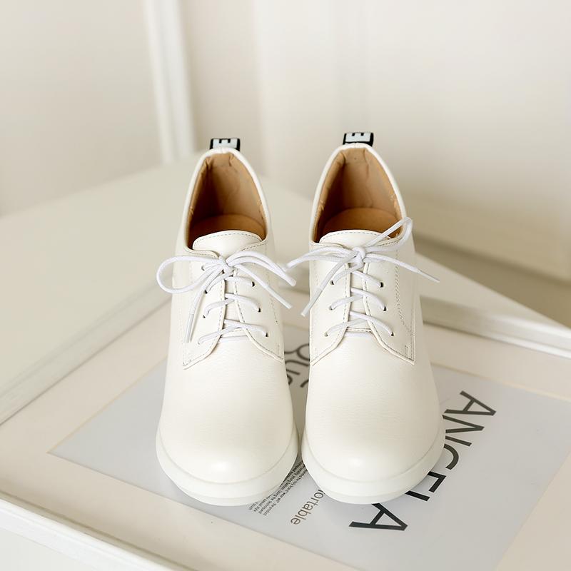 Women's Slope Heel Single Shoes Spring and Autumn Inner Height Increase Casual Lace-up Low-top Shoes