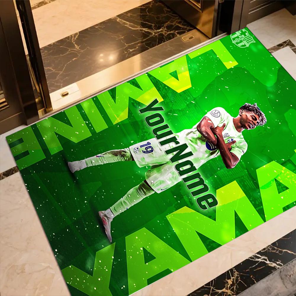 Green Sports Poster Design Customizable Name Area Rug Suitable for Bedrooms Hallway Entryway Outdoor Antislip Carpet Anime Office Decor