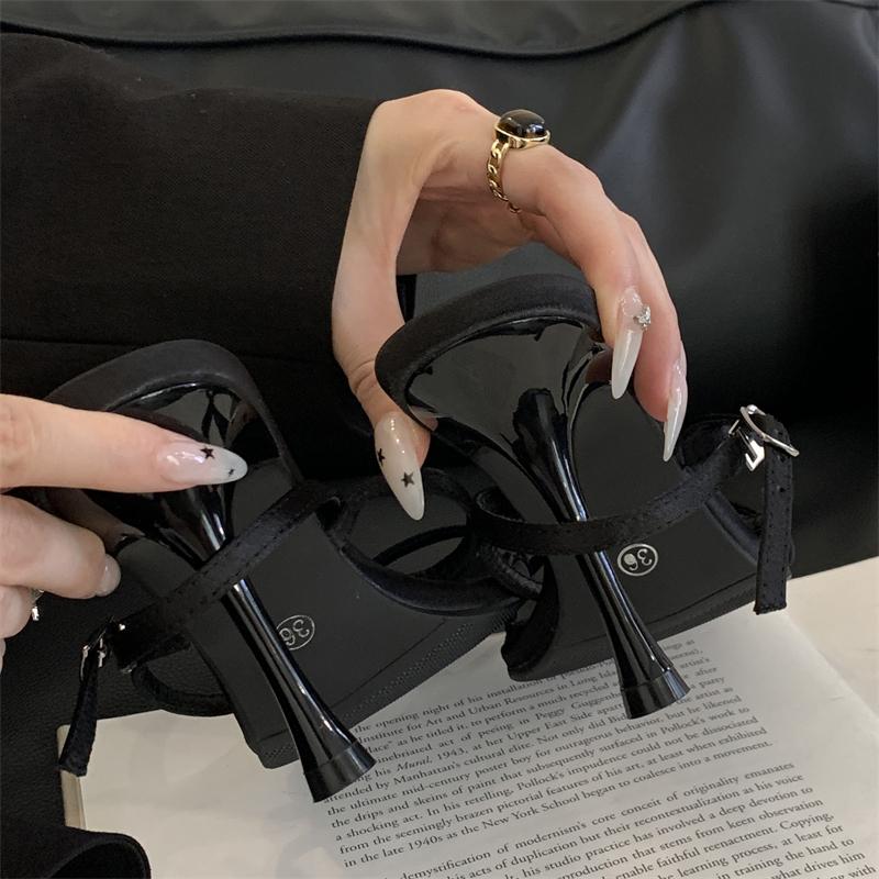 Sexy Crystal Diamond Square Toe Buckle Strap Women Sandals Street Style Thin High Heels Stripper Party Shoes