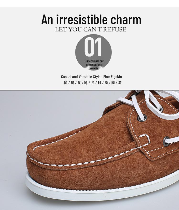 Men's Plus Size Genuine Leather Boat Shoes - British Style, Versatile Casual Lace-up Shoes