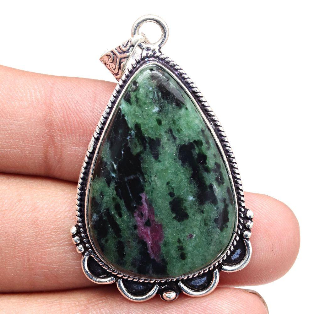 Pendant Ruby Zoisite Gemstone Handmade Mother's Day Gift Silver Jewelry 2"