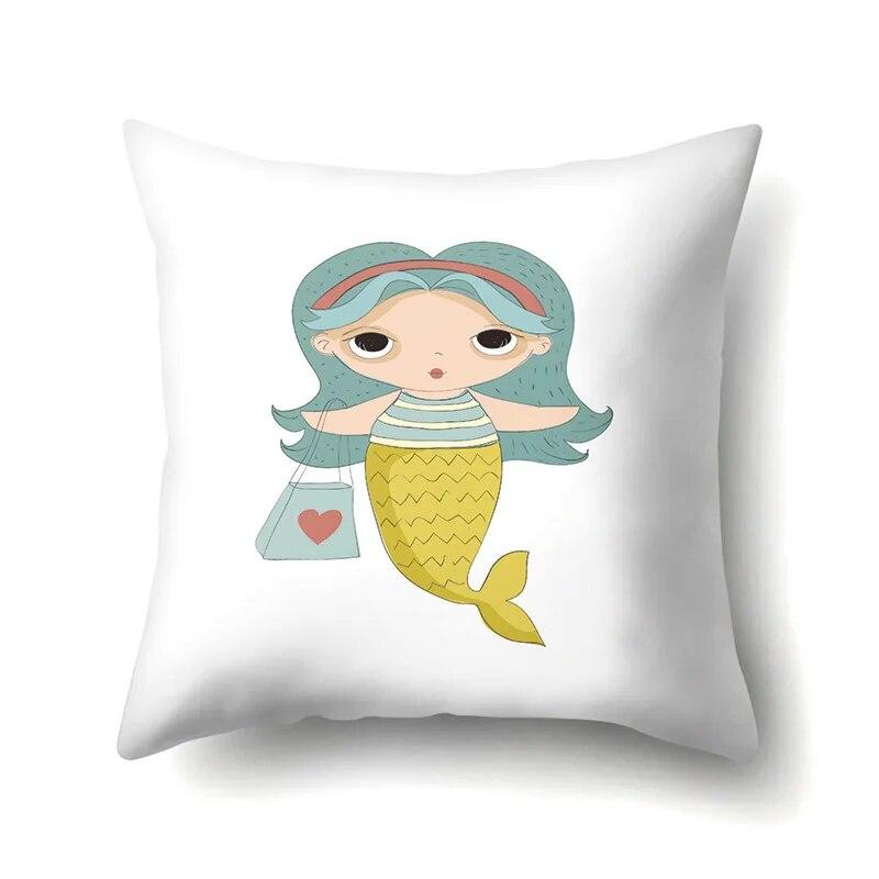 Mermaid Little Girl Pillowcase Car Waist Pillow  Cushion Sofa  toon Pattern