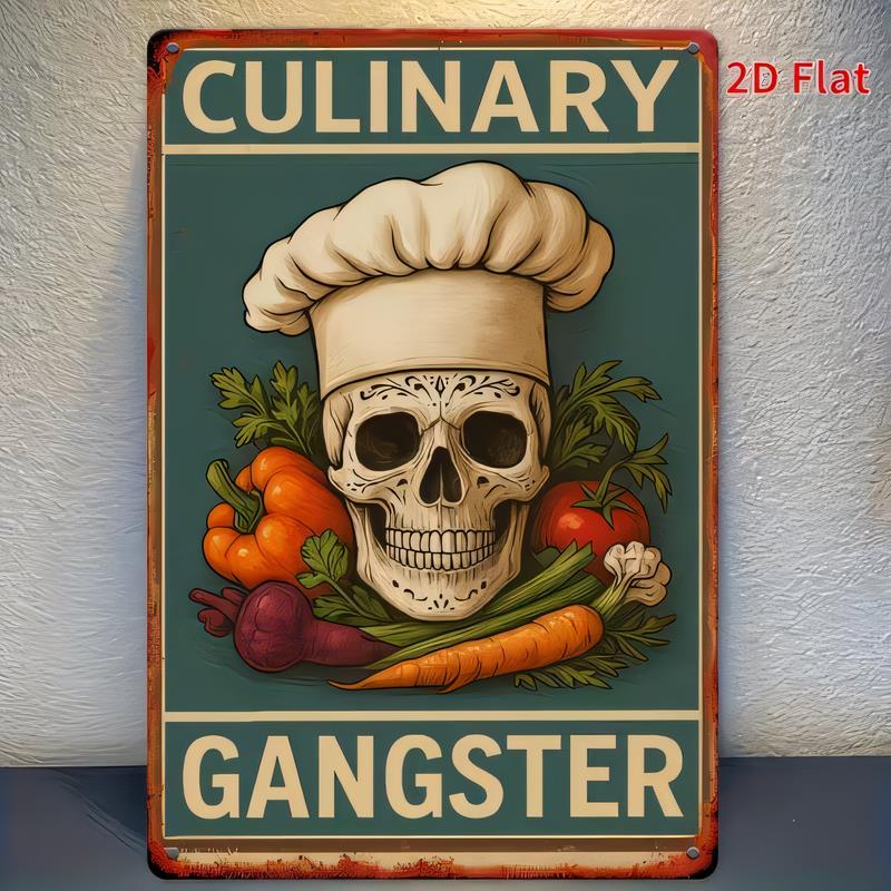 Tin Sign CULINARY GANGSTER Retro Vintage Kitchen Skull Chef  Metal Wall Plaque Funny Bar Pub Restaurant Decor Hanging Poster Gif
