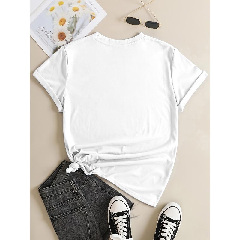 Plus Size Women's Red Casual T-Shirt Distinctive Pattern White Lettering Summer Casual Wear