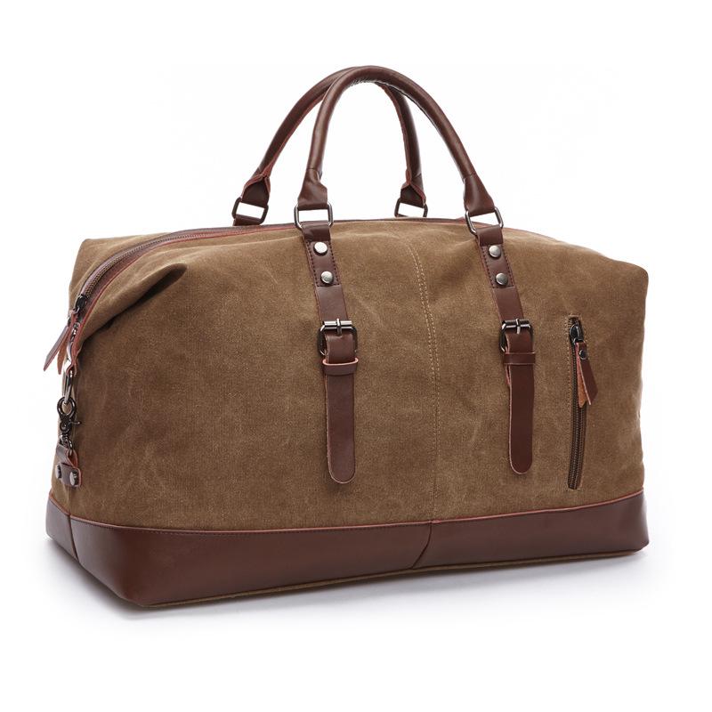 Canvas Leather Travel Carry On Luggage Duffel Travel Tote Large Weekend Overnight Male Bag