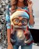 Women's Holiday Santa Print Top, 2025 Christmas Snowflake Long Sleeve T-Shirts, Festive Winter Wear, Seasonal Casual Style