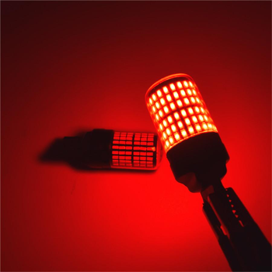 2pcs T20 7443  3014 144SMD Red LED Canbus Taillight Flashing Strobe Blinking Rear Alert Safety Brake Stop Car Light