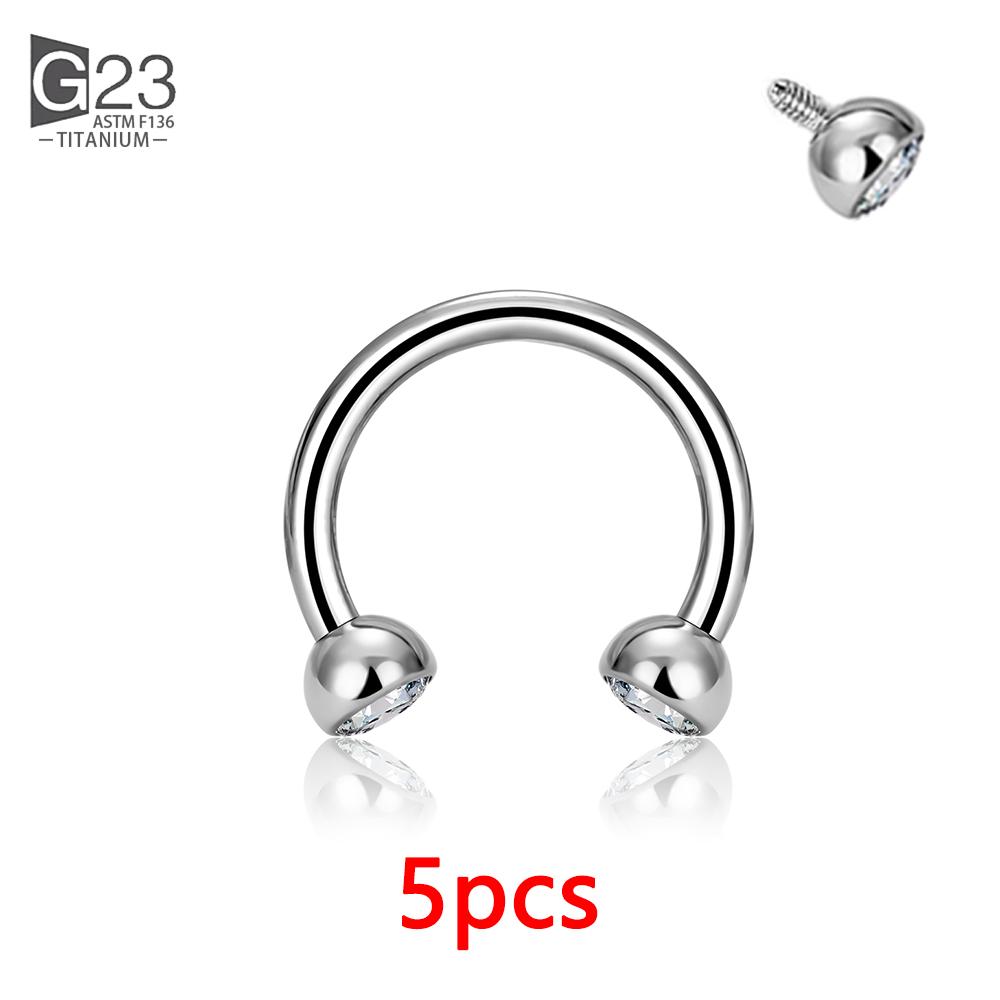 5Pcs G23 Titanium 16G CZ Tragus Eyebrow Piercing Body Jewelry Labret Lip Ring Stud Earrings Septum Nose Rings Internal Thread