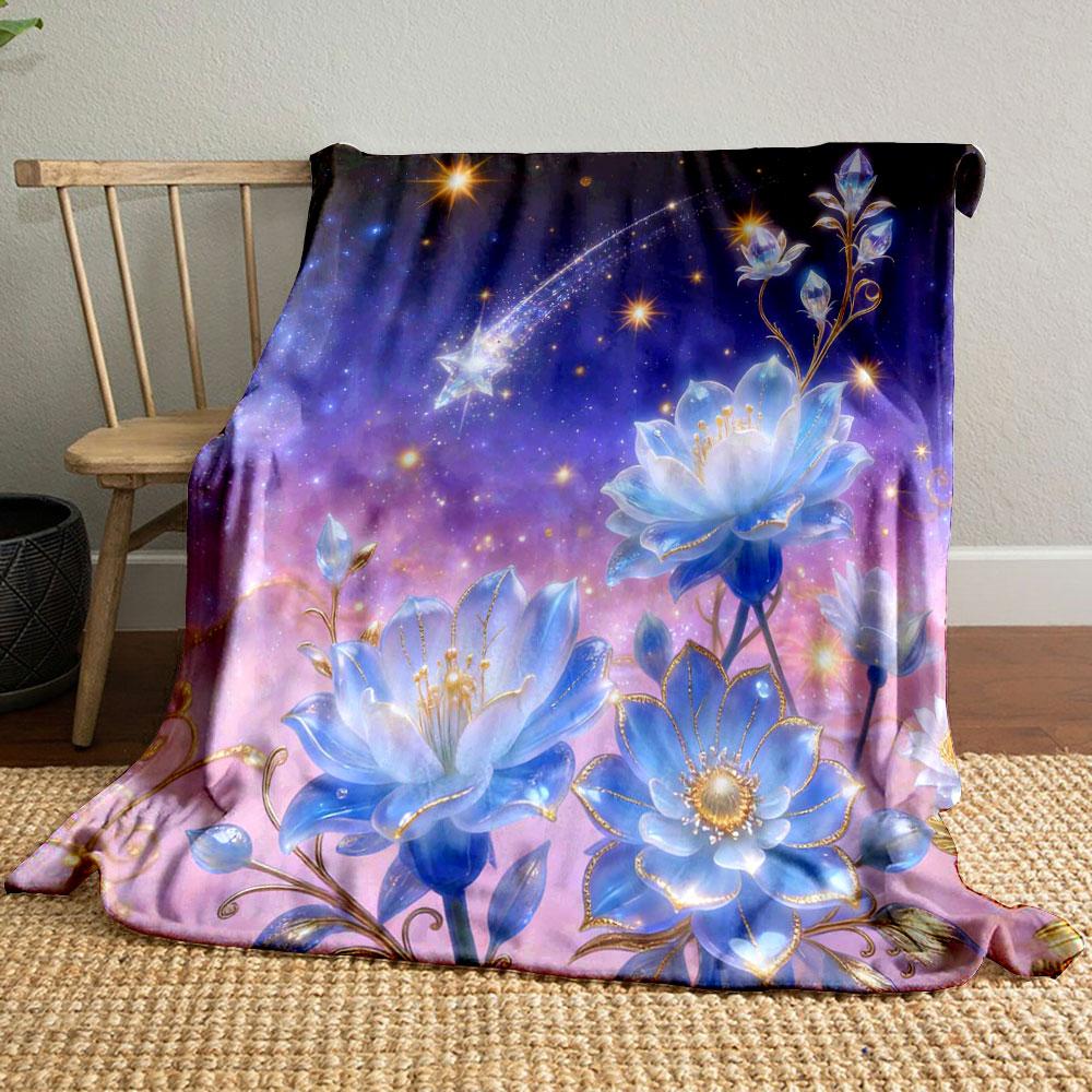 Romantic Starry Sky Flowers Printed Blanket Children Adult Soft and Warm for Home Sofa Outdoor Travel Blanket Luxury Gifts