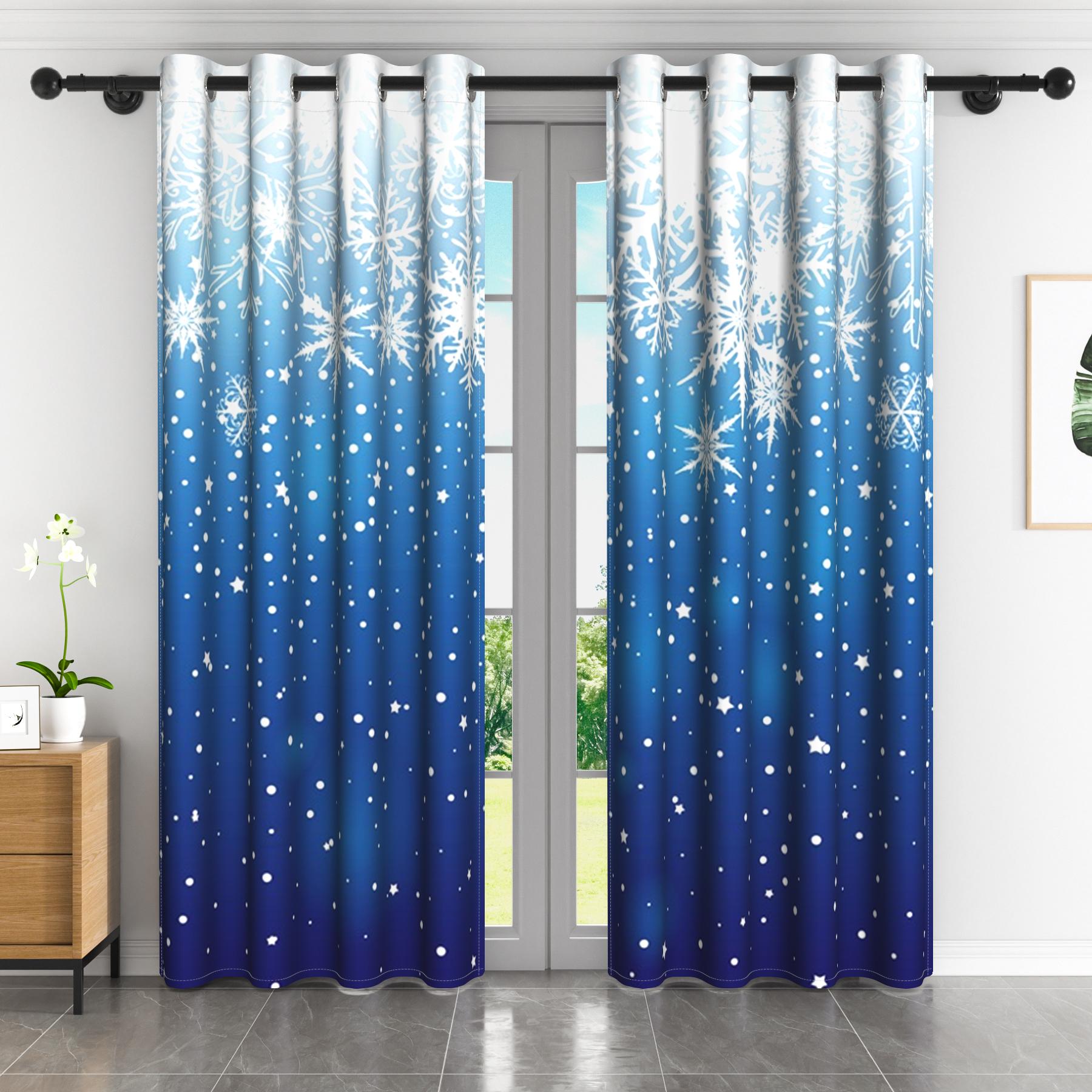 

2pcs Dreamy Snow Pattern Blackout Curtains Blue Sky Winter Snow Scenery Curtains For Bedroom Simple Style Home Interior Curtains 53x115cm 2pcs