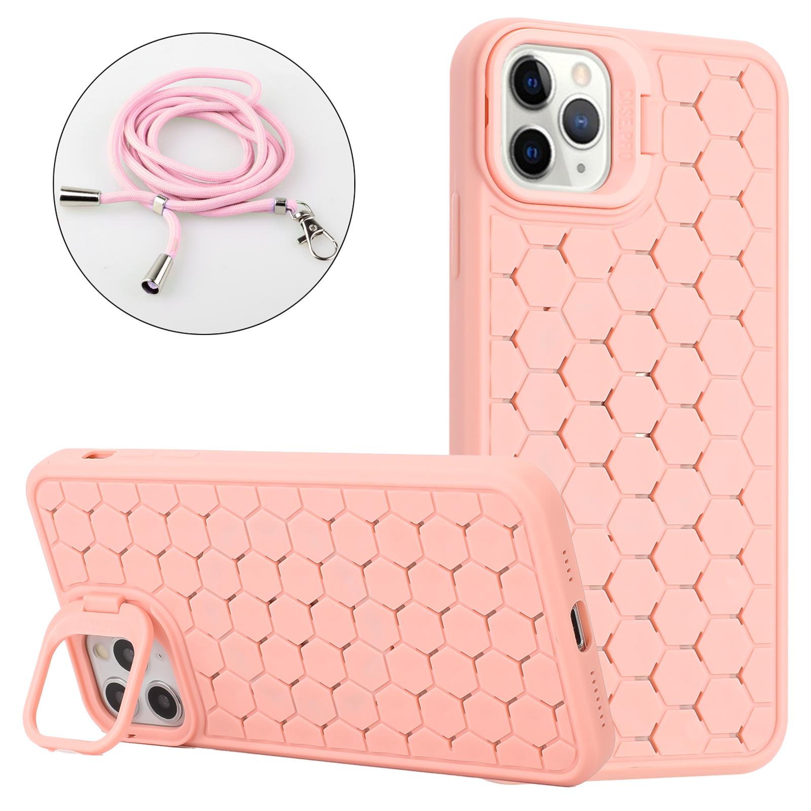 

For iPhone 16 Pro Max TPU Case Kickstand Heat Dissipation Phone Cover with Lanyard Pink