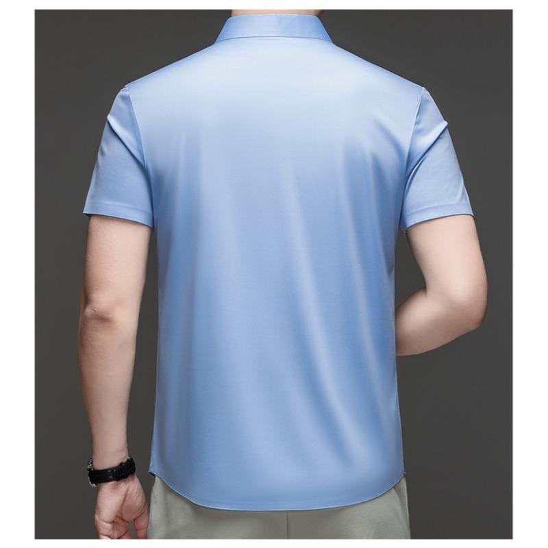 Men's White Ice Silk Seamless Short Sleeve Dress Shirt For Business And Casual Wear