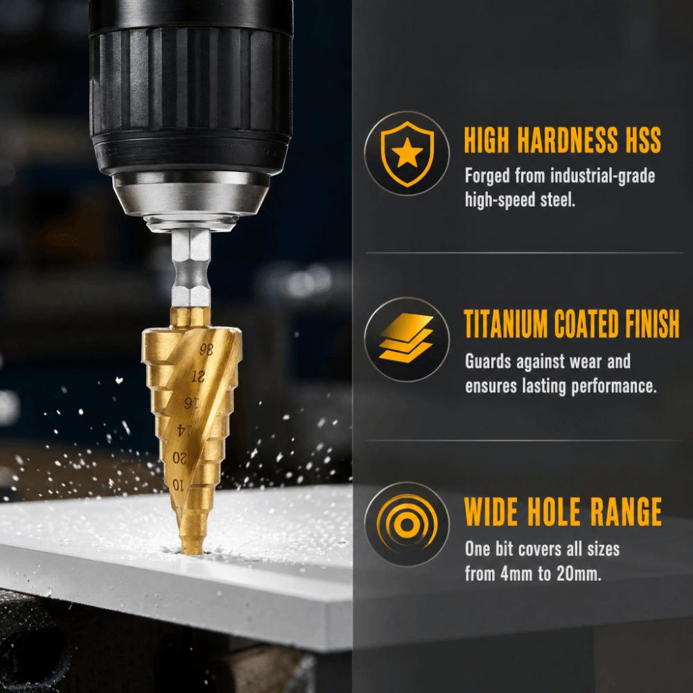 High Speed Steel Stepped Cone Drill Bit Titanium Coated Hole Saw Power Tools