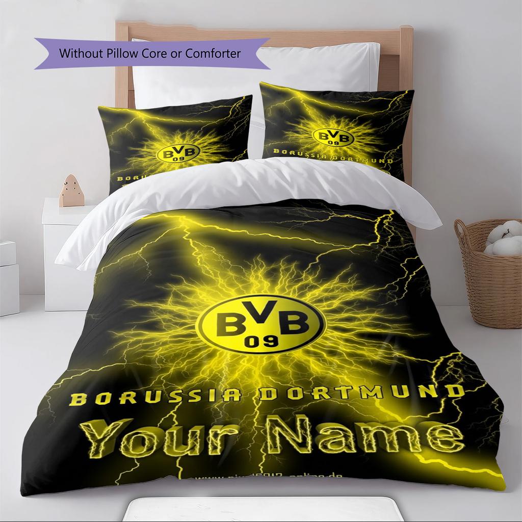 Name Custom Borussia Dortmund Pattern Bedding Set Quilt Cover Pillowcase Home Decor Gift (1 * Duvet Cover + 2 * Pillowcase, Without Core)