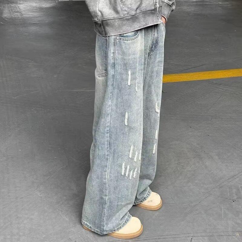 American Retro Old Worn Jeans Washed Loose and Thin Wide-leg Pants Casual Straight Long Pants Oversized Loose Hip Unisex Daily Shopping Street Casual