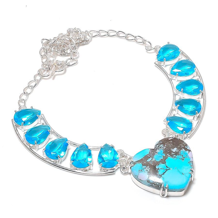 

Natural Tibetan Turquoise, Topaz 925 Sterling Silver Jewelry Necklace 18 D5o96