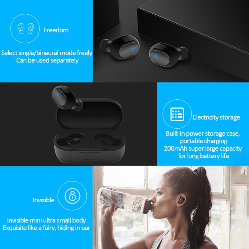 A6S TWS Wireless Bluetooth 5.0 Headphone Stereo Headset Sport Earbuds Microphone with Charging Box for Smartphone