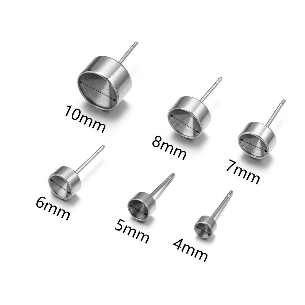 20Pcs Stainless Steel Blank Base Round Tray Post Stud Earrings Settings Fit 4 5 6 7 8 10mm Cabochon For DIY Earrings Jewelry
