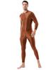 Mens Shiny High Neck Long Sleeve Double Ended Zipper Leotard Bodysuit