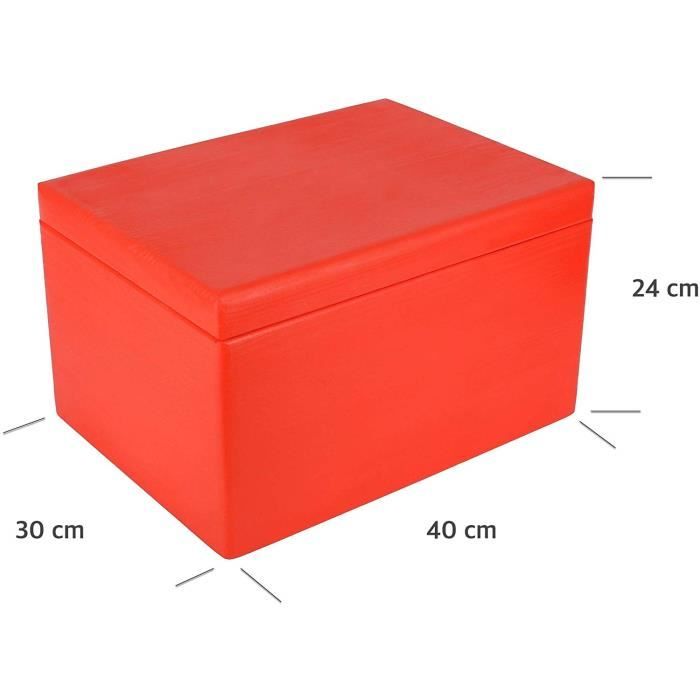 Boîte de rangement - Creative Deco - XXL - Bois massif - Rouge - 40 x 30 x 24 cm