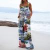 Women's Christmas Print Solid Wide Leg Strapless Tank Pocket Casual Onesie