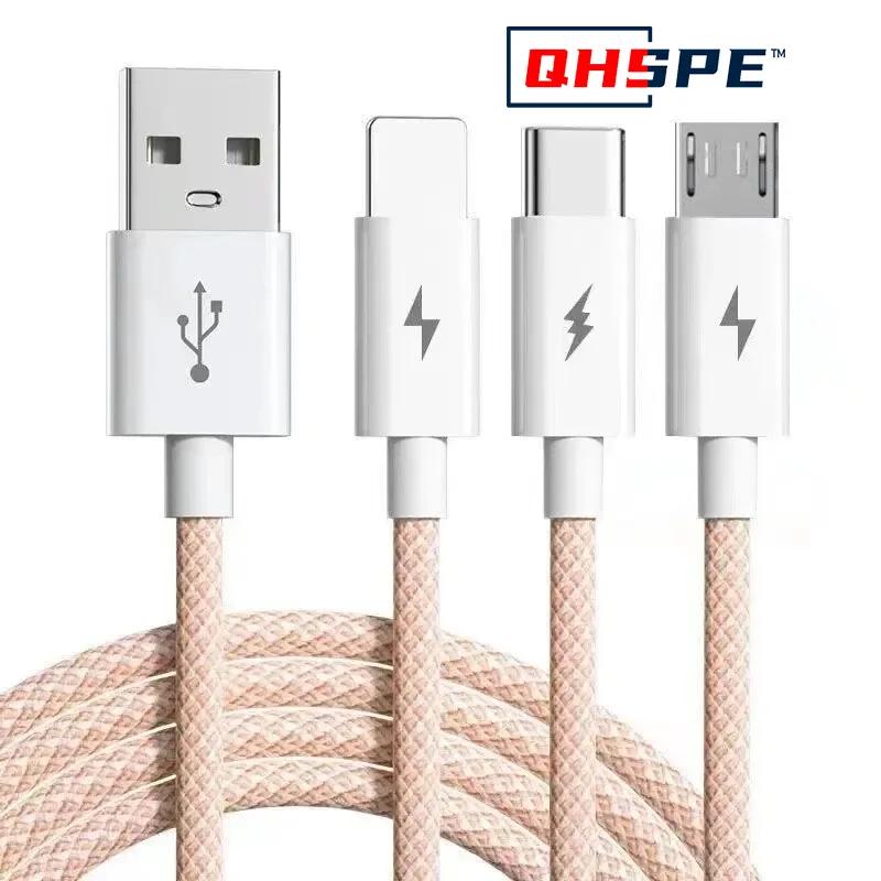 

Для Huawei, Xiaomi, Samsung, OPPO Кабель USB Type C 3-в-1 66 Вт Кабель для супербыстрой зарядки Кабель для передачи данных Lightning для iPhone 1.2/2/3 м розовый