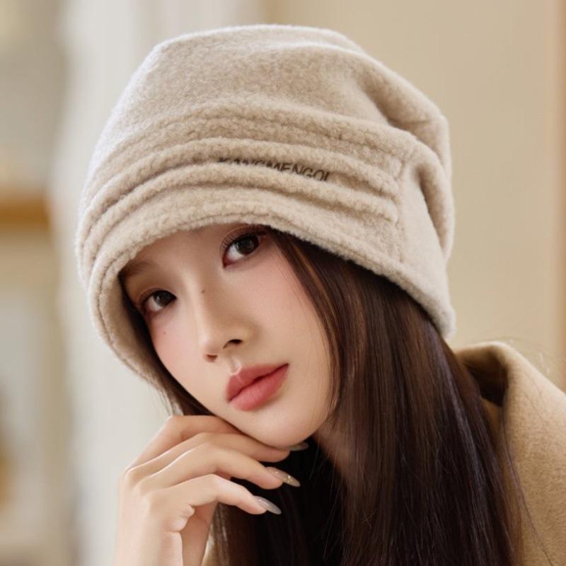 Hat Women's big head circumference stacking hat New autumn and winter warm headhat Thickened foreign style hat