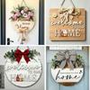 Floral Pattern Wooden Door Sign 2D Flat Hanging Wooden Board Round Doorplate  Holiday Decorating