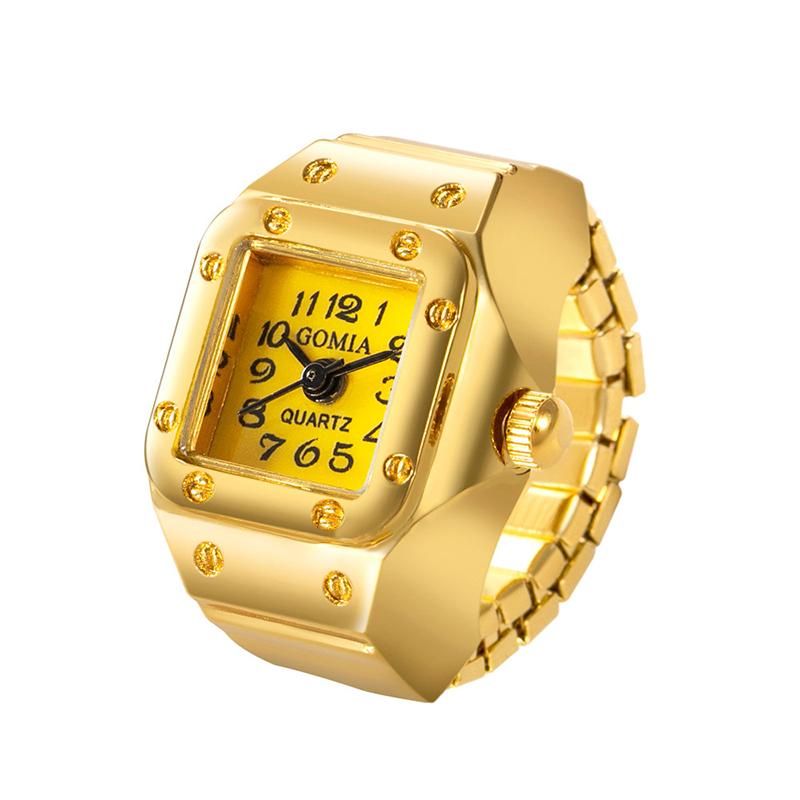 Creative Punk Square Dial Quartz Watches Rings For Women Men Couples Mini Elastic Strap Alloy Watch Finger Ring Jewelry