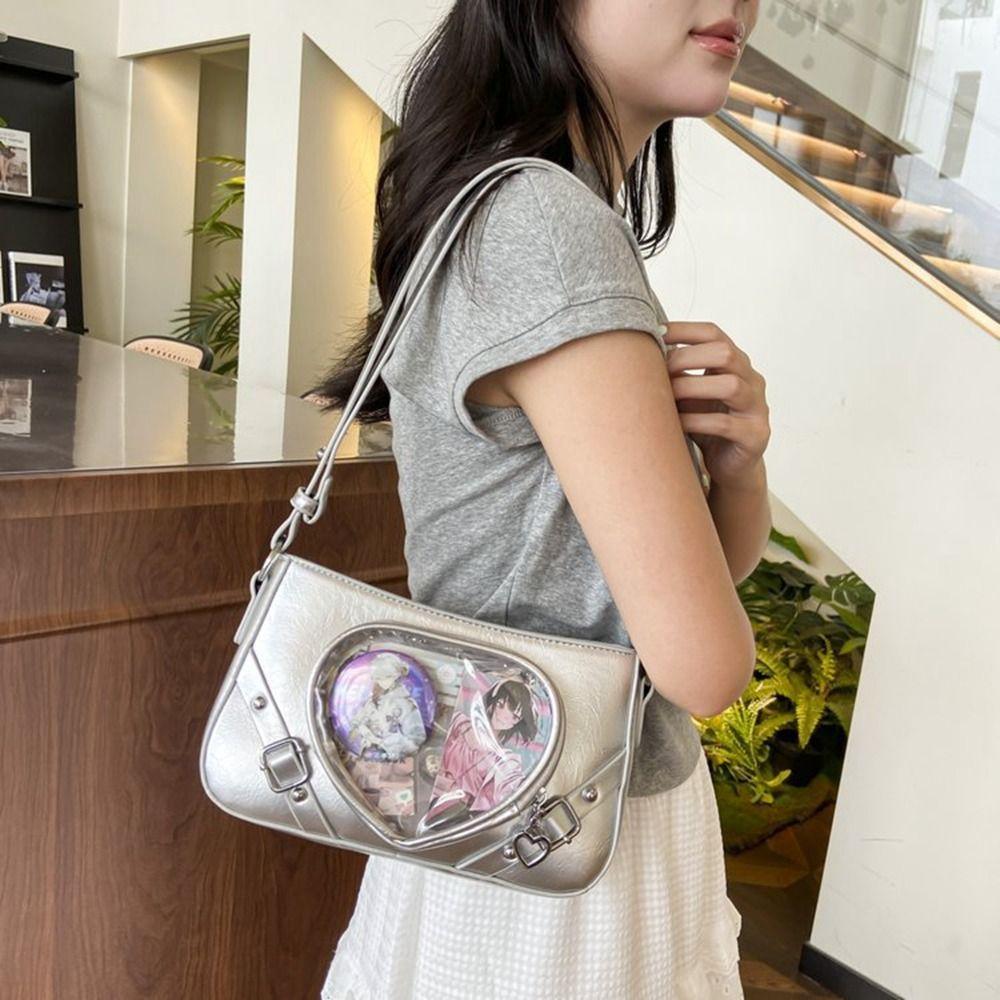 

JK Transparent Heart Itabag Zipper Silver Crossbody Bag Multifunction Kawaii Shoulder Bag Girl синий