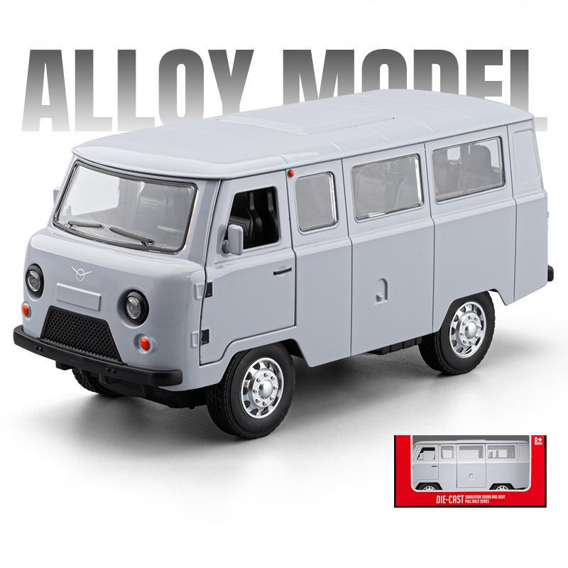 1/18 Russian UAZ TRAVELER BUS Toy Model Off Road Vehicles Alloy Diecast RV Car Models Doors Opened Sound Light Pull Back for Kid
