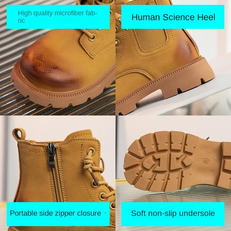 Gutter Støvler Høst og Vinter Nye Jenter Myk Såle Student Støvletter Baby Fleecefôret Varme Lærstøvler