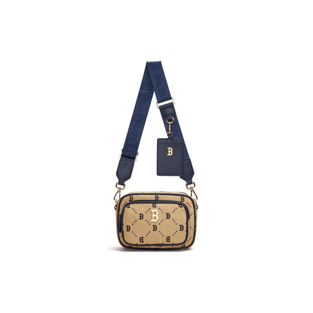 MLB Boston Red Sox Diamond Pattern Zipper Crossbody Bag Women Bags Khaki 7ACRMD14N-43BGS