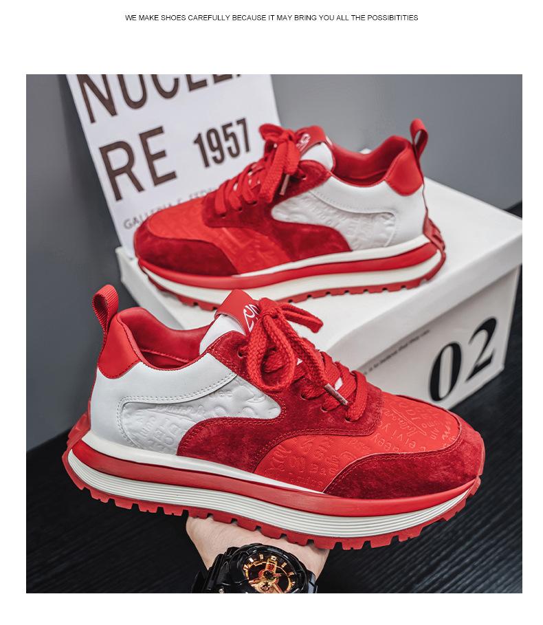 Frühling Neue Schuhe für Herren Klobiger Sneaker Trend Leder Patchwork Lässige Sportschuhe Street Cool Sportschuhe