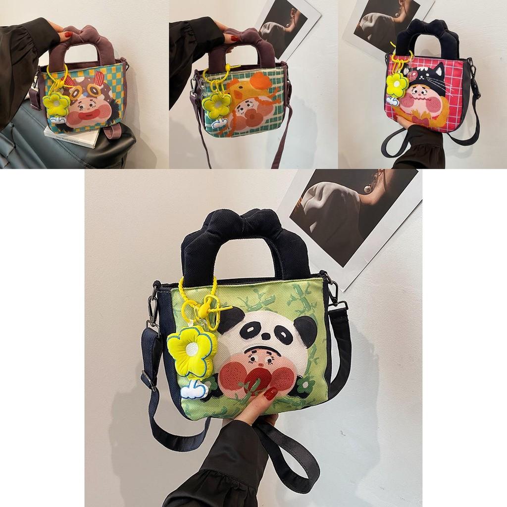 Süße und skurrile Doodle-Illustration Leinwand-Eimer-Tasche für Damen mit großem Fassungsvermögen