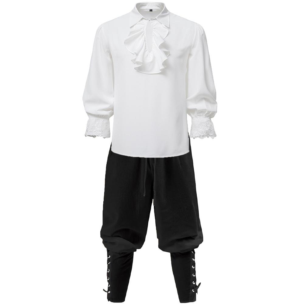 

Мужские комплекты из 2 предметов, средневековая одежда, костюм для вечеринки, мужские рубашки и пиратские штаны, костюмы на Хэллоуин для мужчин M