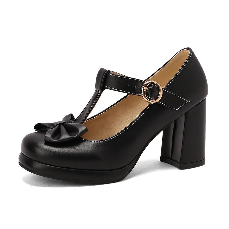 Buty Mary Jane Princess Lolita Damskie Szpilki Różowe Białe Kokardka Damskie Platforma Obcas Moda Czółenka Buty Imprezowe Rozmiar 33-43