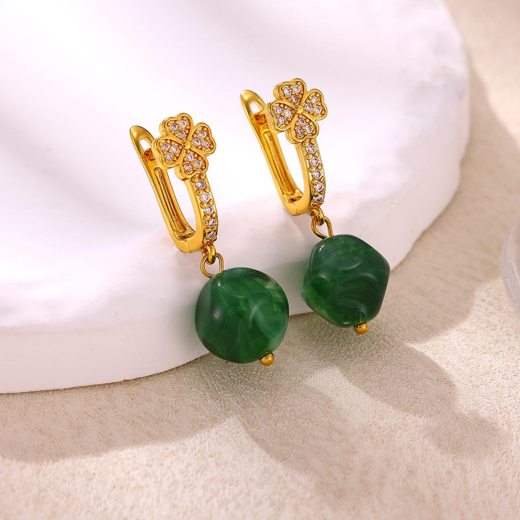 Multi‑Style Stone‑Set Pearl Women Earrings, 18K Gold‑Plated Copper Versatile Temperament Ear Jewelry