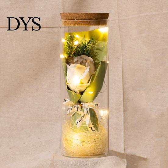 Eternal Rose With Warm Light Illumination Preserved Flower Glass Wishing Bottle Soap with LED Romantic Gift for Lover Friends