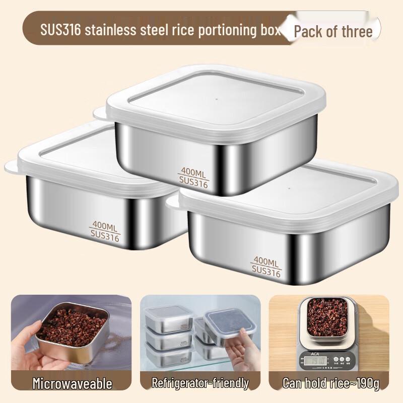 Microwaveable 316 Stainless Steel Lunch Box Set 400ml Three-Pack