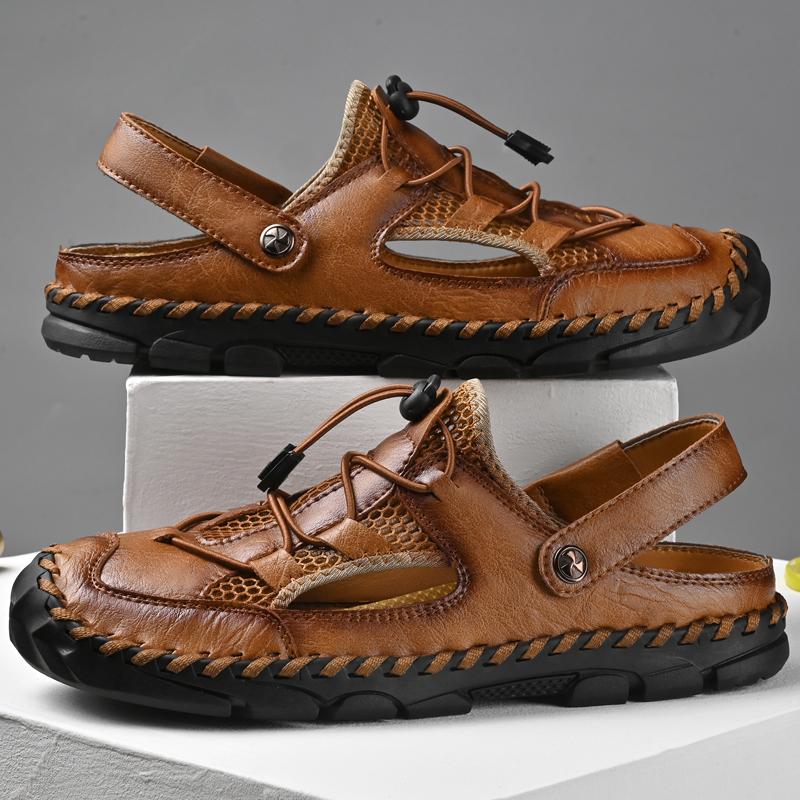 

Мужские повседневные мягкие сандалии из микрофибры с дышащей сеткой и ручной строчкой 42 коричневый