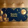 Bannière Ramadan Moubarak Lanterne Festival Islamique Toile de Fond Lune pour Décoration Aïd Accessoires Photo Fournitures de Fête Événement Ramadan