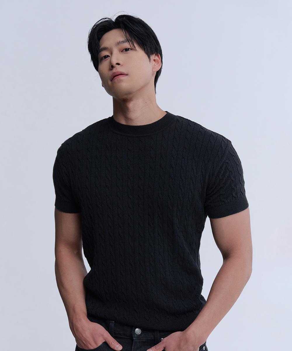 Nine Jet Cable Short Sleeve Muscle Knit_3Color Black/Xl