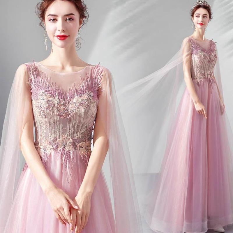 Pink evening dress banquet temperament elegant stage performance dress skirt long model catwalk fairy wedding dress