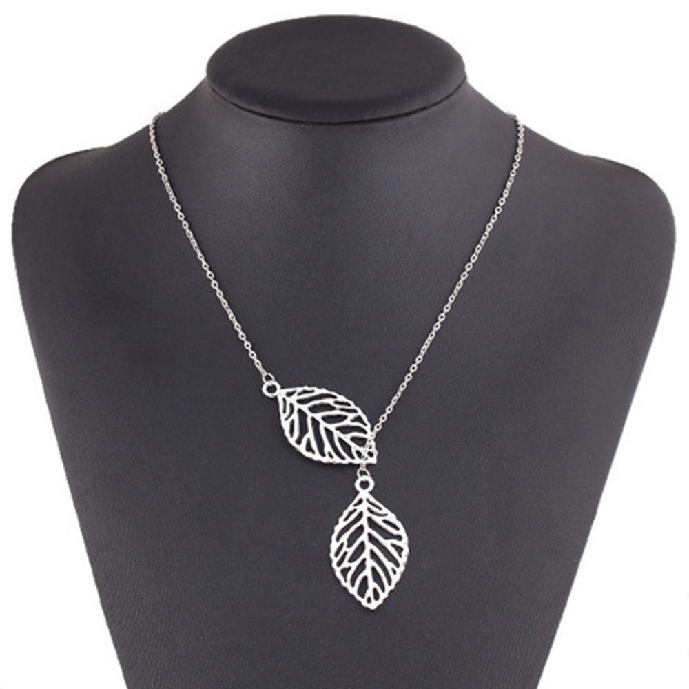 Nová Módní Dvojité Listy Dámský Boho Jednoduchý Slitina Klíční Kost Náhrdelník Listové Přívěsky Náhrdelníky Collares Doplňky Šperky Dárek