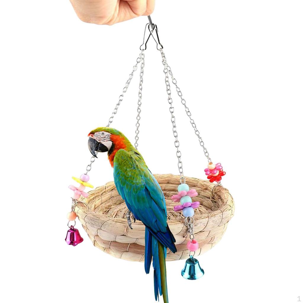 Multifunction Bird Straws Swing Toy Interactive Play Wall Hanging Stable Woven Straw