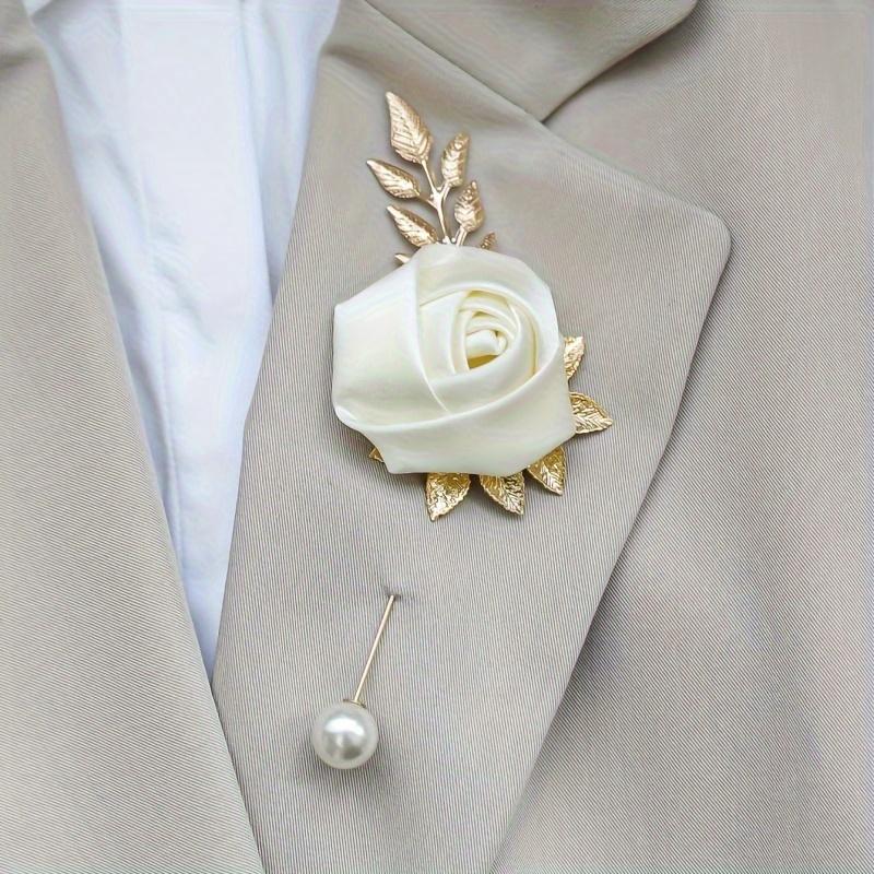 1pc High-end Faux Pearl & Rose Bud Boutonniere For Wedding Party Prom Decorations