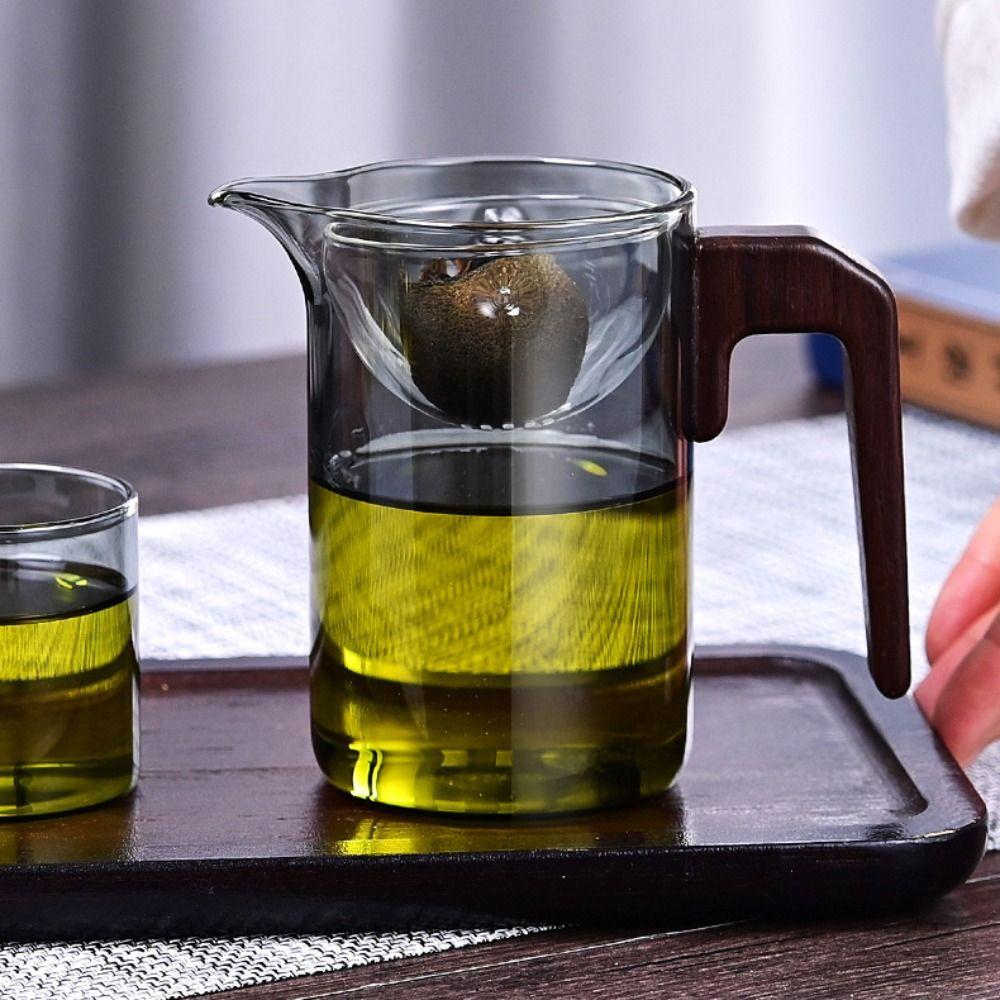 Wooden Brewing Teapot Glass Water Cup Drinkware Tea Infuser Filter  Tea Separation