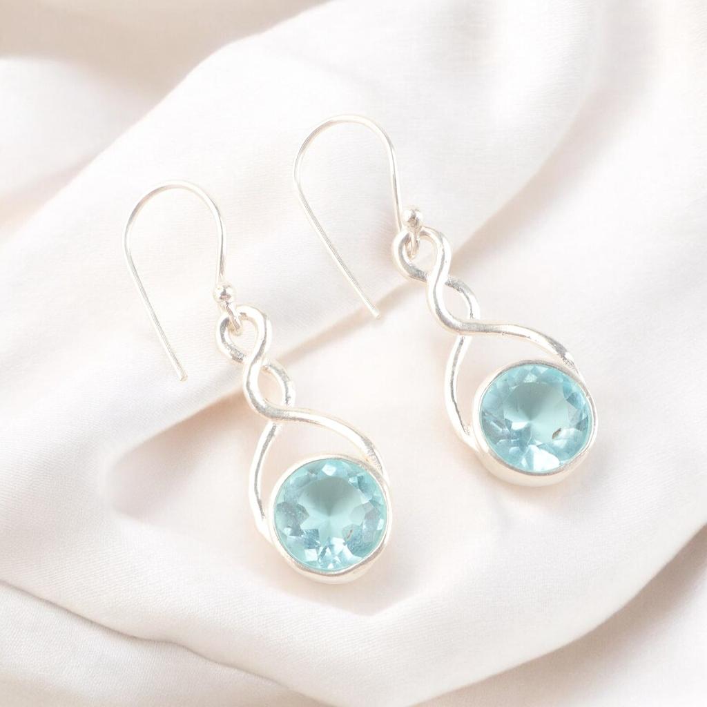 Natural Sky Blue Topaz Gemstone 925 Solid Silver Jewelry Ear Wire Earring 1.68" CE-15-7